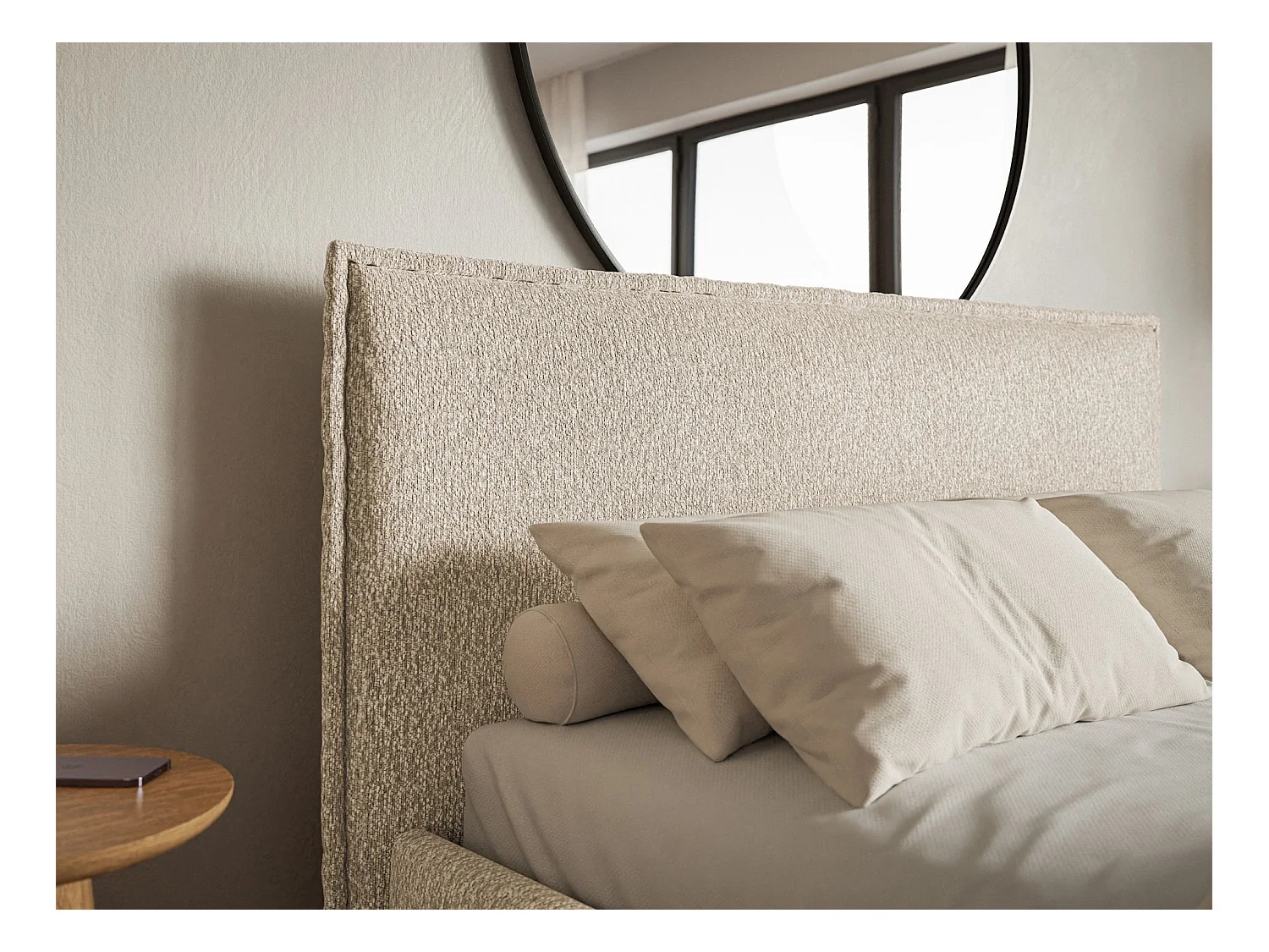Polsterbett 140×200 mit Bettkasten - Lattenrost - Chenille hellbeige - SOFTIE SLIM