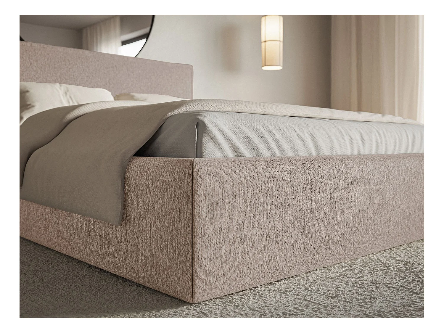 Lit tapissé 140×200- chenille - beige foncé - SOFTIE SLIM