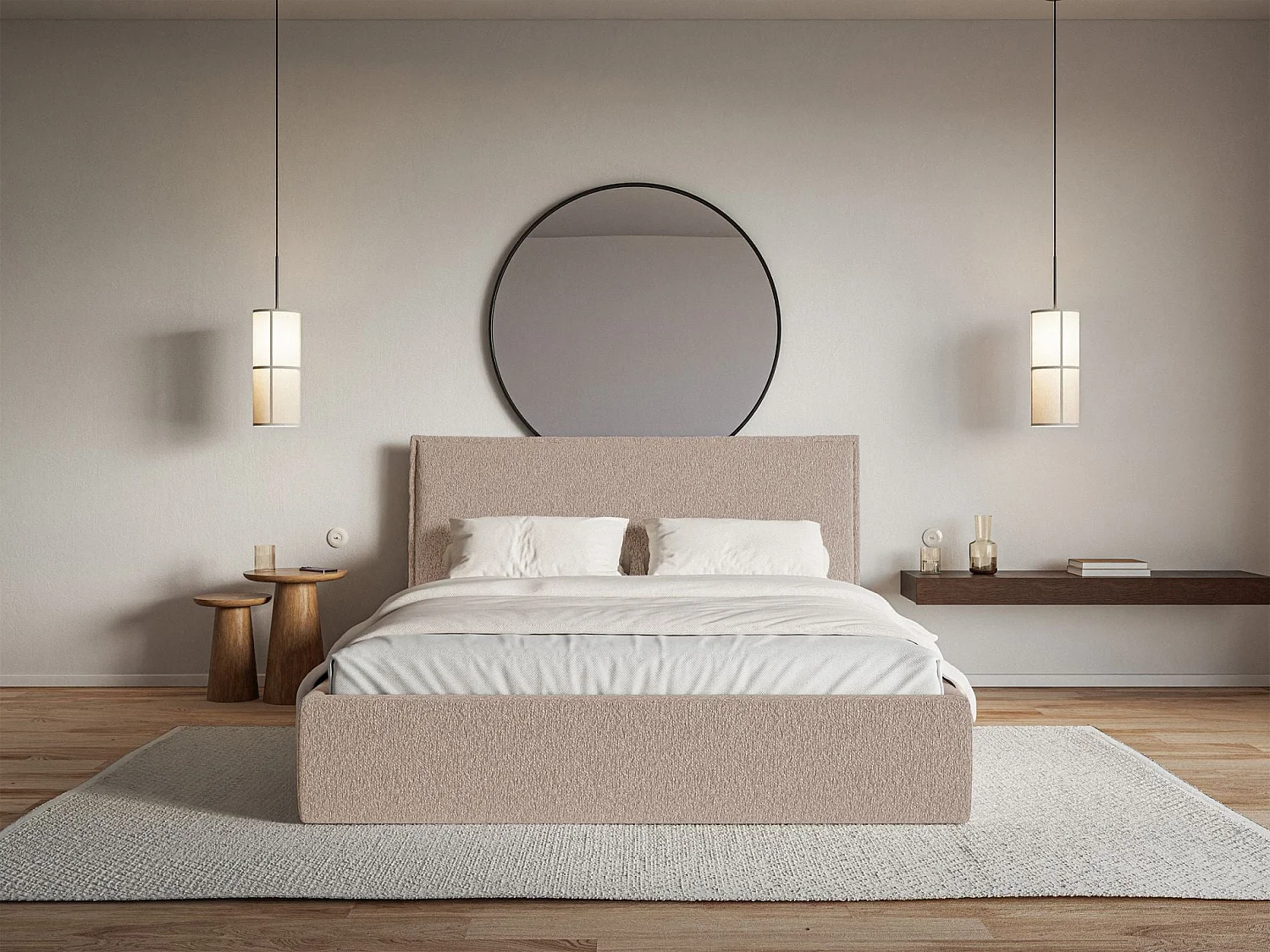 Lit tapissé 140×200- chenille - beige foncé - SOFTIE SLIM