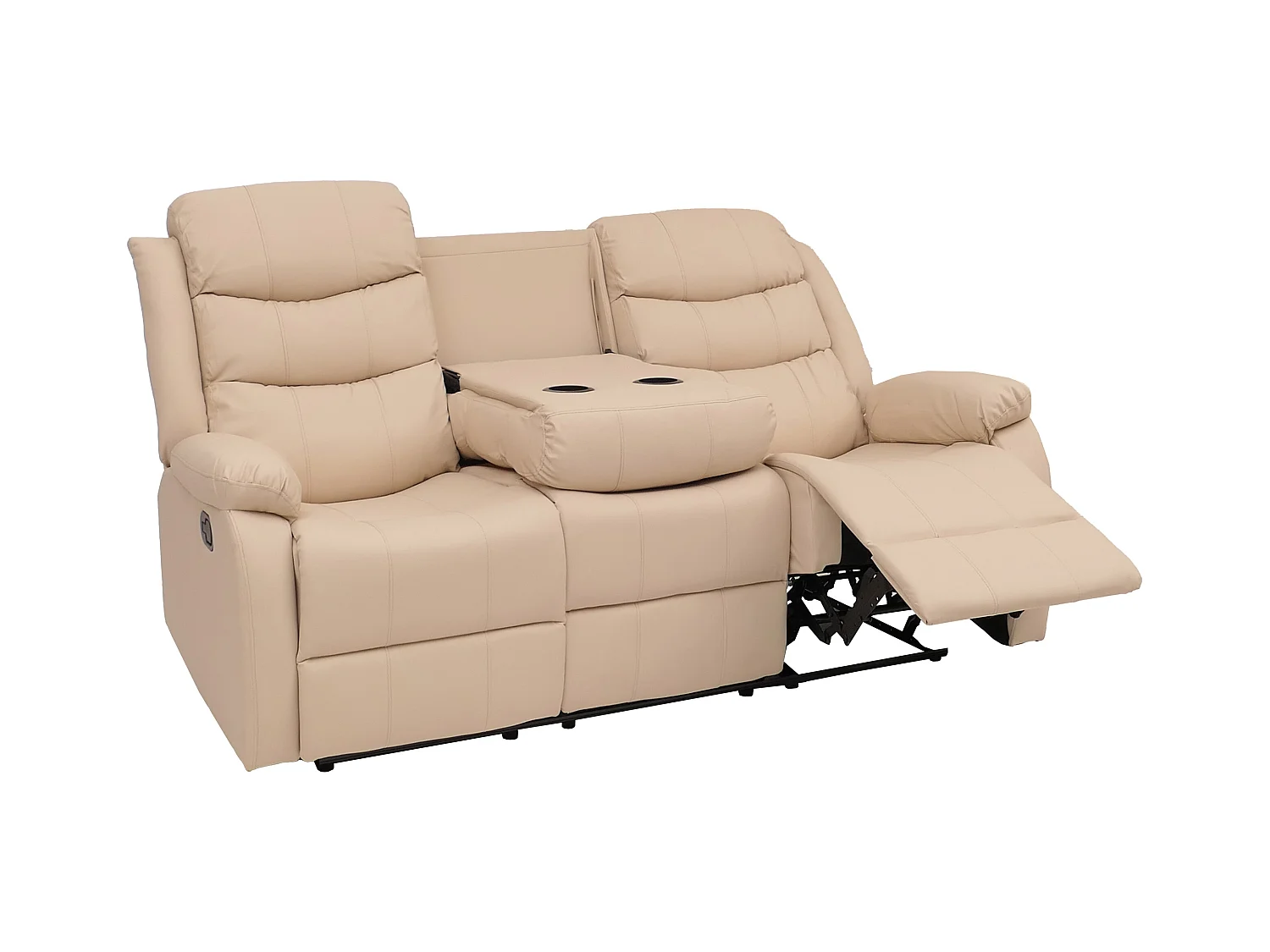 Poltrona cinema 3 posti MCW-O62, sedia relax TV con braccioli portabicchieri, funzione reclinabile ecopelle ~ avorio