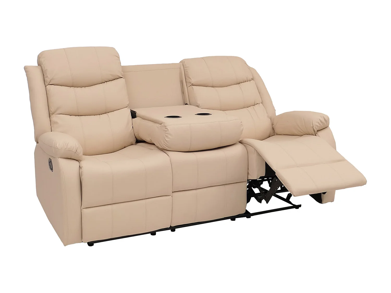Poltrona cinema 3 posti MCW-O62, sedia relax TV con braccioli portabicchieri, funzione reclinabile ecopelle ~ avorio