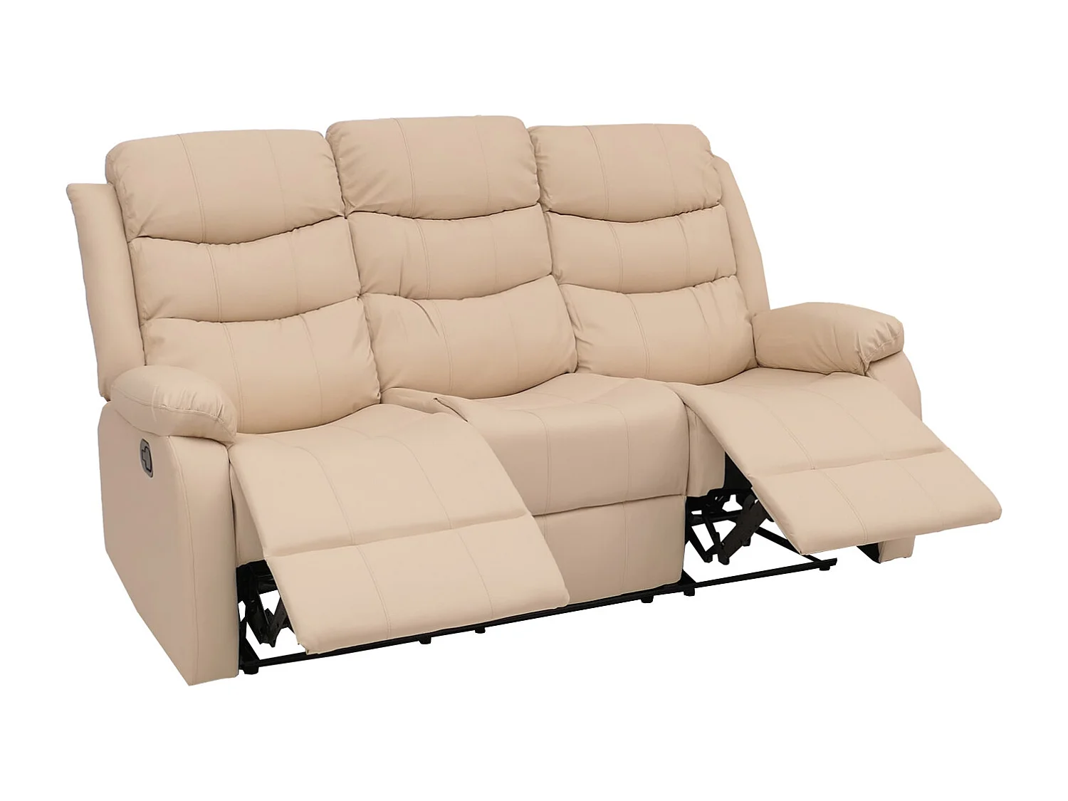 Poltrona cinema 3 posti MCW-O62, sedia relax TV con braccioli portabicchieri, funzione reclinabile ecopelle ~ avorio