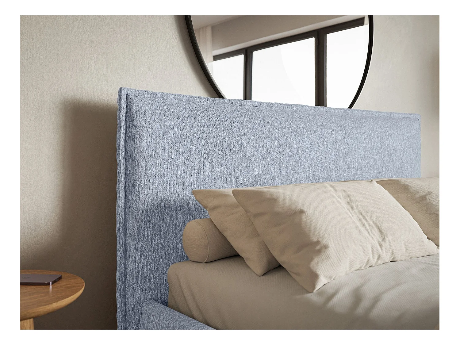 Lit tapissé 160×200- chenille - bleu clair - SOFTIE SLIM