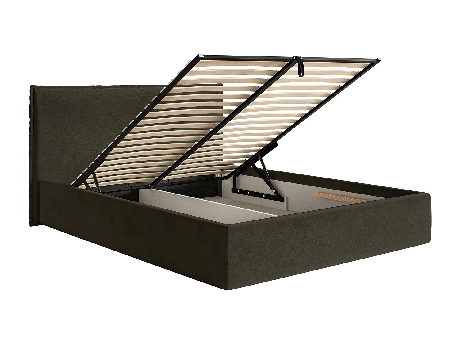 Lit tapissé 180×200 avec coffre et sommier - velours - vert foncé - SOFTIE SLIM