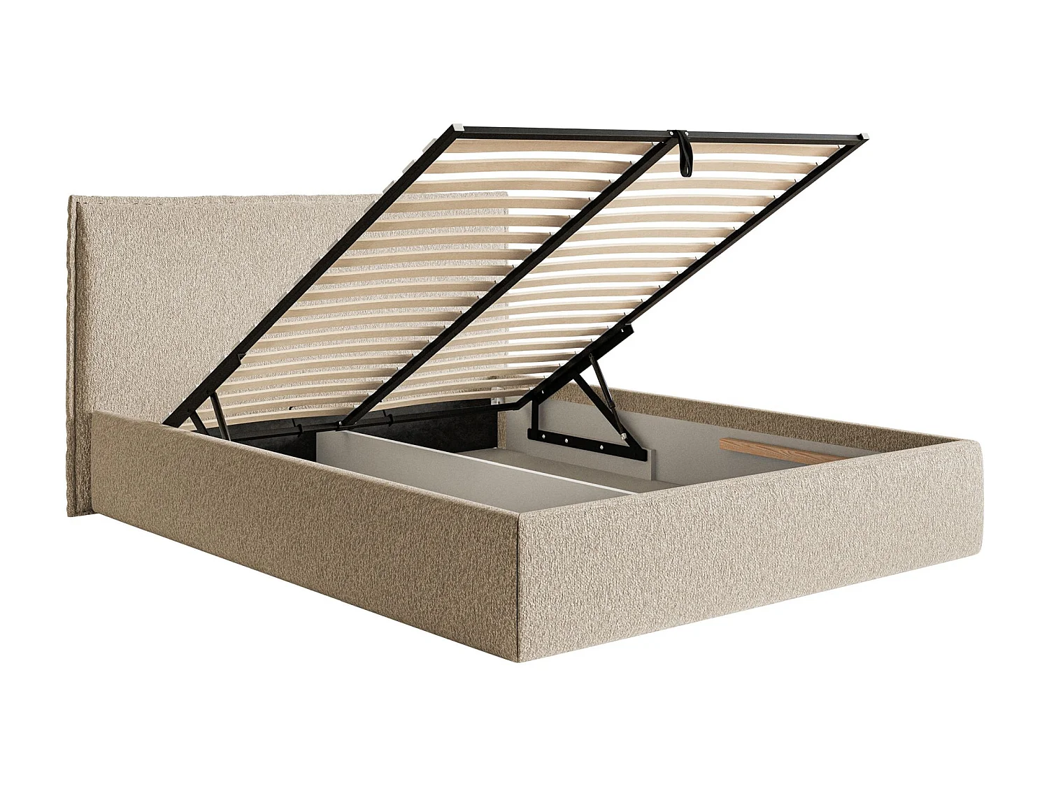 Lit tapissé 180×200 avec coffre et sommier - chenille - beige clair - SOFTIE SLIM