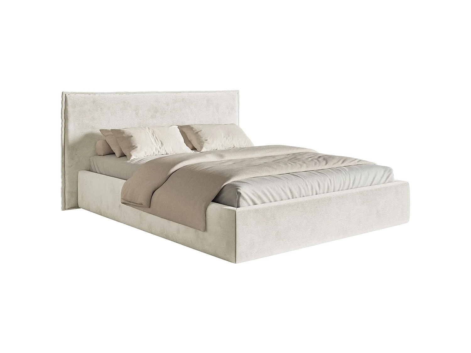 Lit tapissé 140×200- velours - grège - SOFTIE