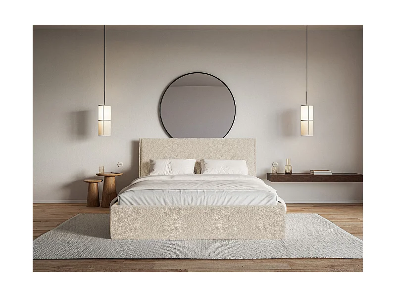 Polsterbett 180×200 mit Bettkasten - Lattenrost - Chenille hellbeige - SOFTIE SLIM