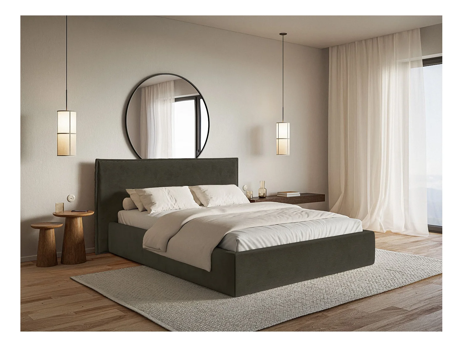 Lit tapissé 160×200- velours - vert foncé - SOFTIE