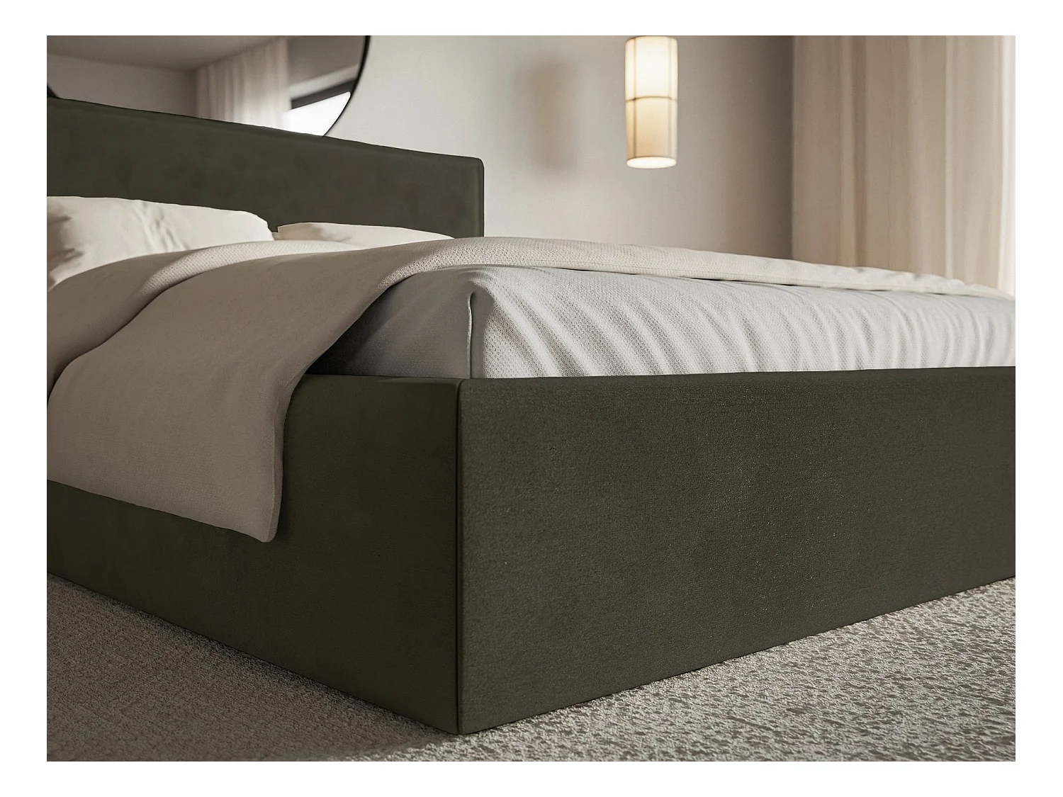 Lit tapissé 160×200- velours - vert foncé - SOFTIE