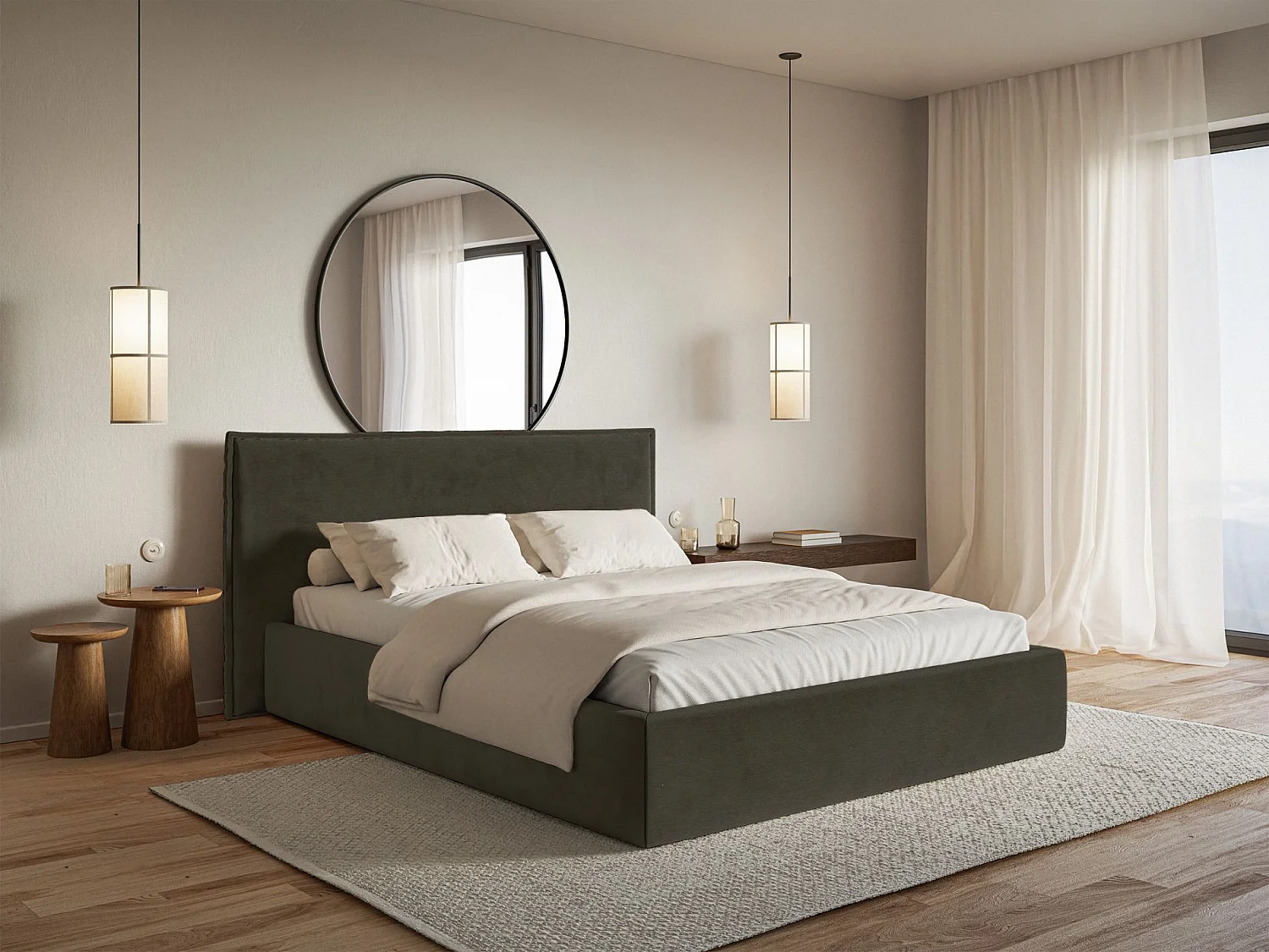 Lit tapissé 160×200- velours - vert foncé - SOFTIE