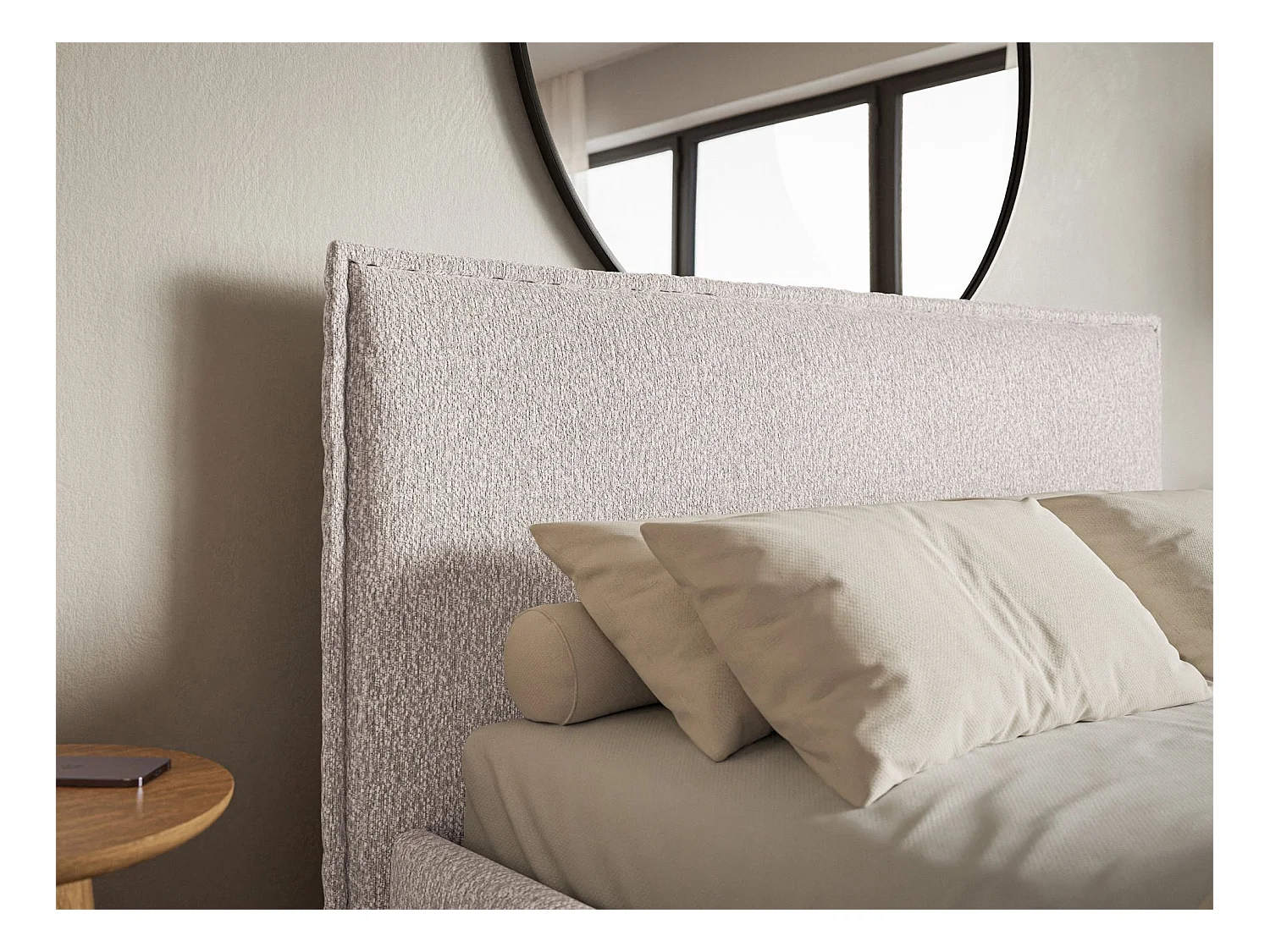 Lit tapissé 180×200- chenille - beige - SOFTIE SLIM