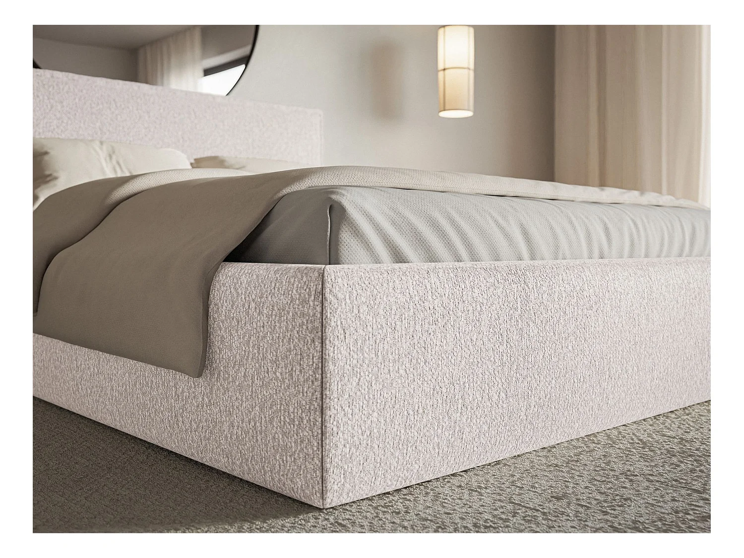 Lit tapissé 180×200- chenille - beige - SOFTIE SLIM