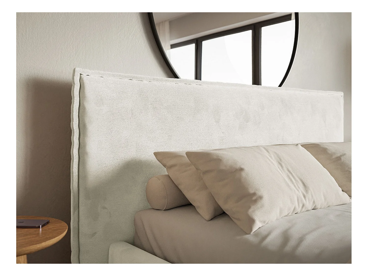 Lit tapissé 160×200 avec coffre et sommier - velours - grège - SOFTIE