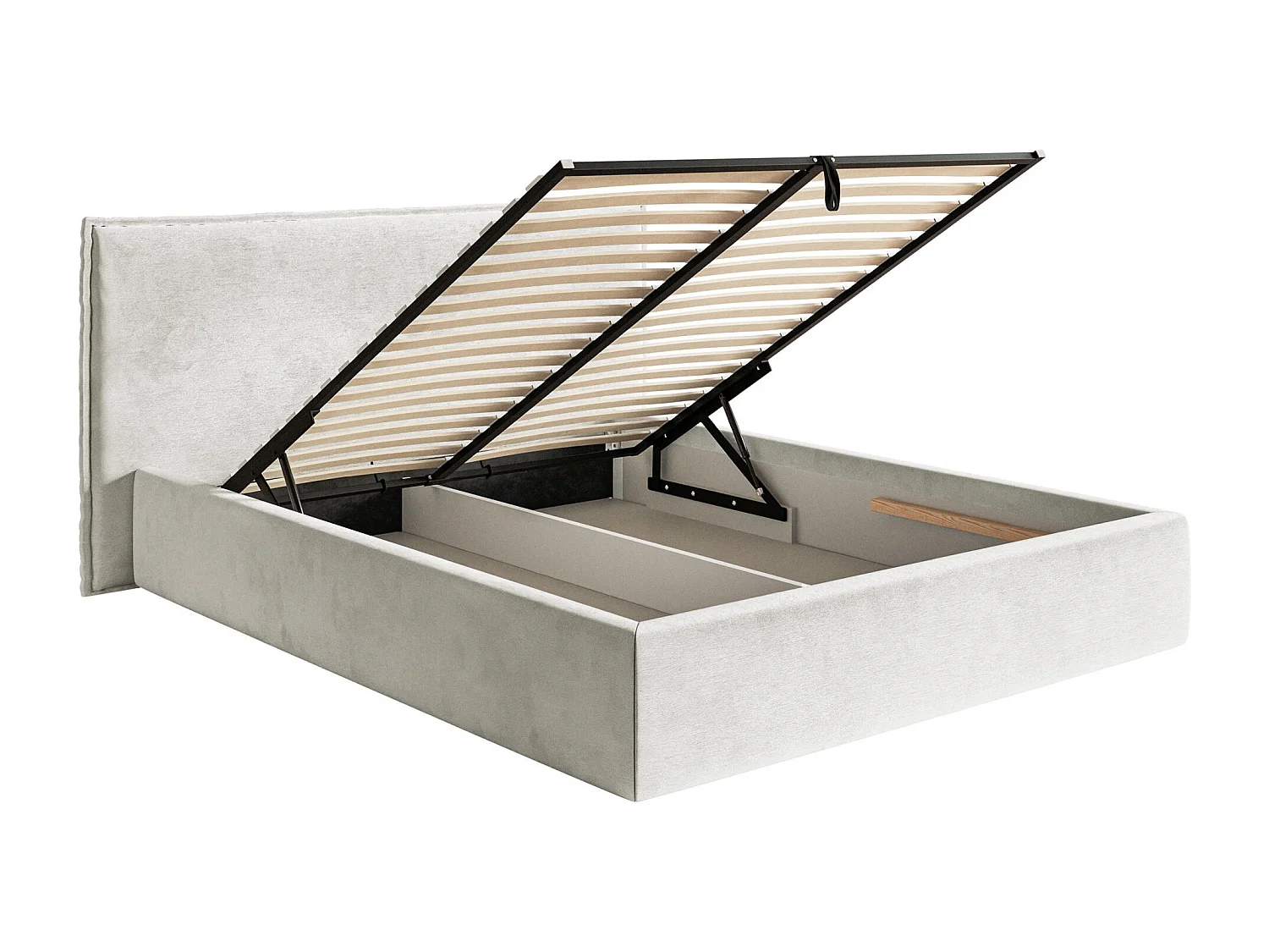 Lit tapissé 160×200 avec coffre et sommier - velours - grège - SOFTIE