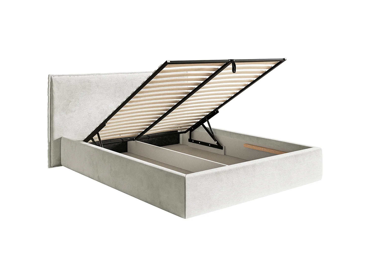 Lit tapissé 160×200 avec coffre et sommier - velours - grège - SOFTIE
