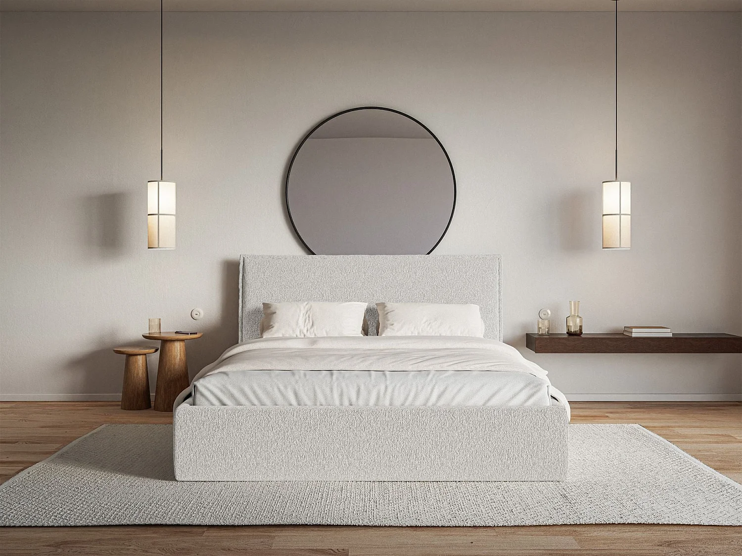 Lit tapissé 160×200- chenille - gris clair - SOFTIE SLIM
