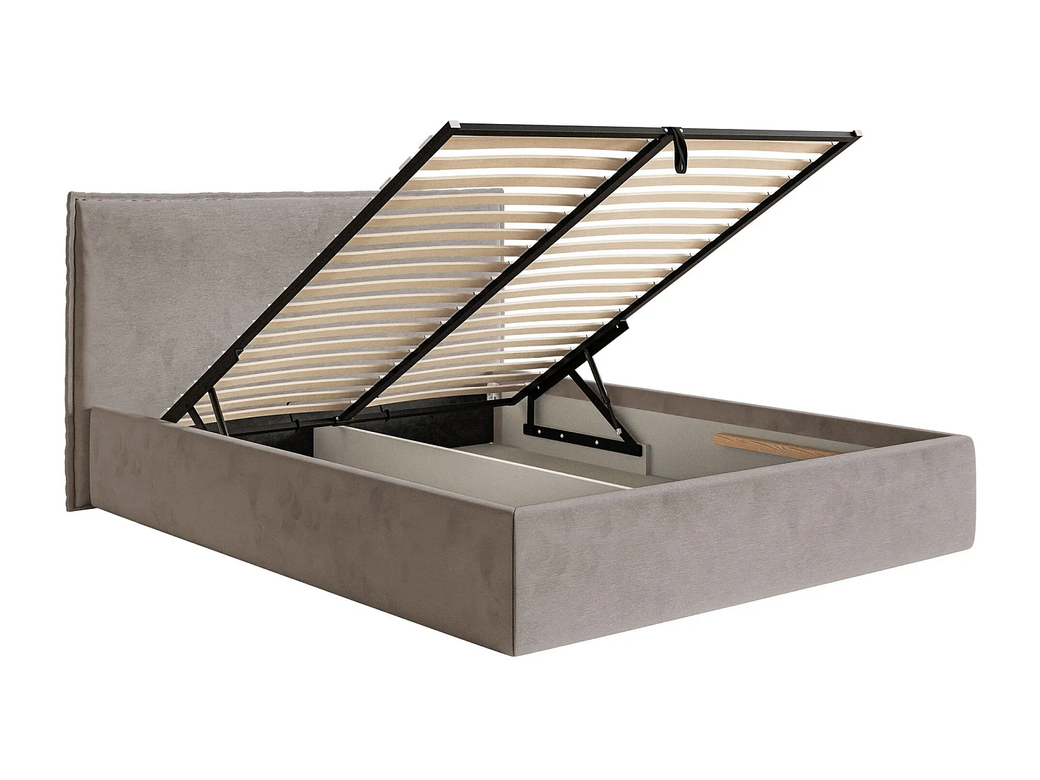 Lit tapissé 160×200 avec coffre et sommier - velours - brun-gris - SOFTIE SLIM