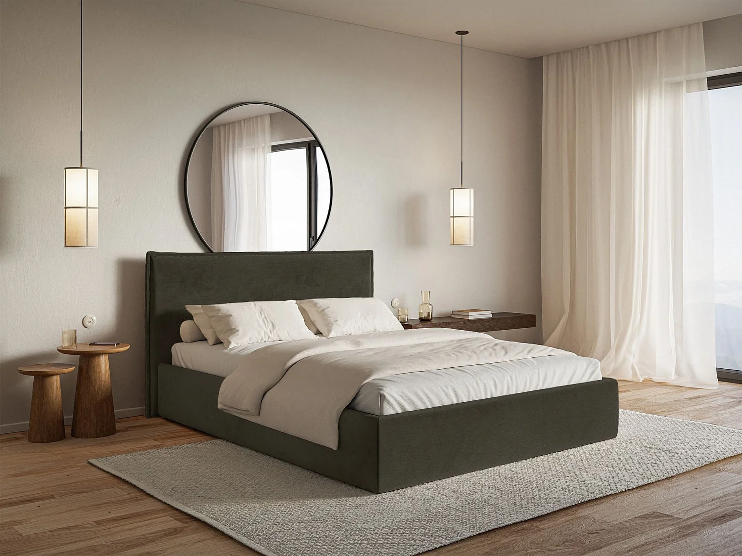 Gestoffeerd bed – 180x200 cm – donkergroen – waterafstotende velours – SOFTIE SLIM