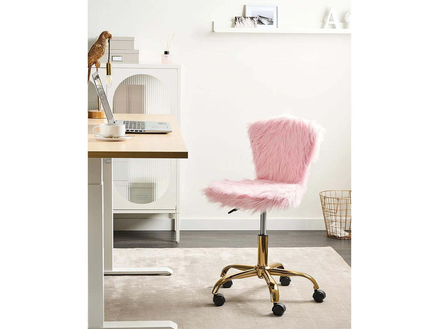 Chaise de bureau MARGATE Fourrure synthétique Rose pastel