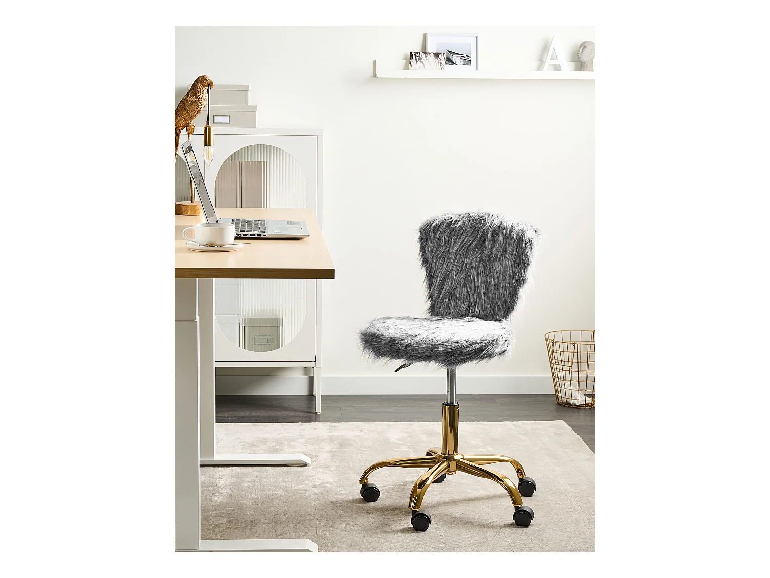 Chaise de bureau MARGATE Fourrure synthétique Gris