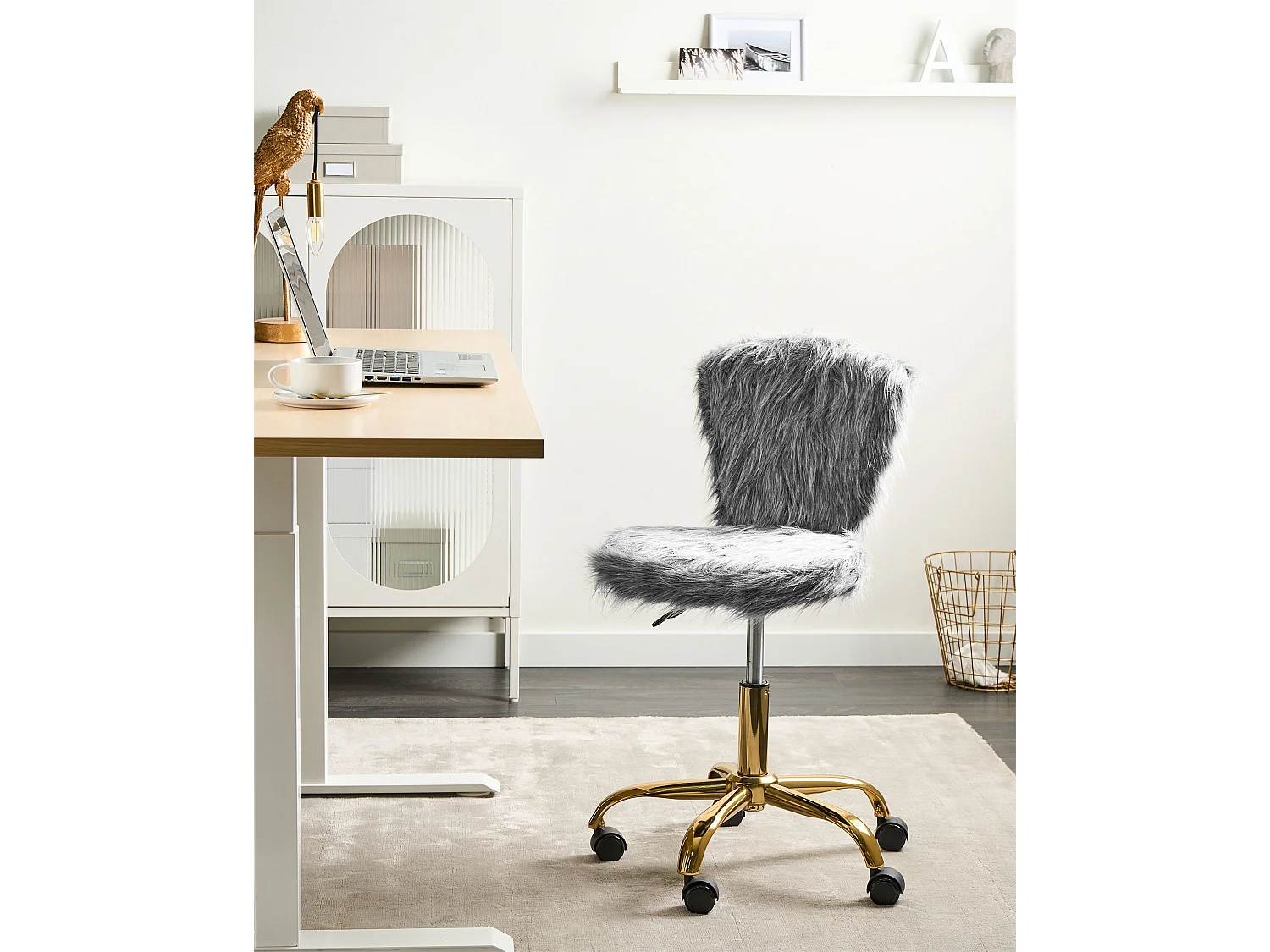 Chaise de bureau MARGATE Fourrure synthétique Gris