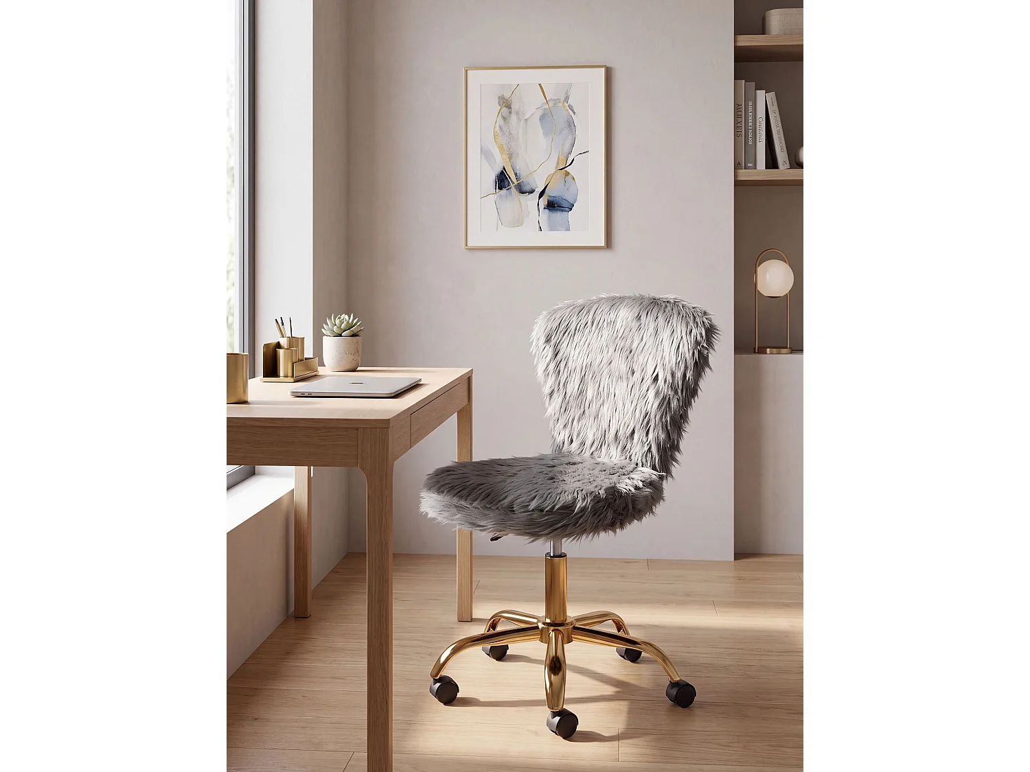Chaise de bureau MARGATE Fourrure synthétique Gris