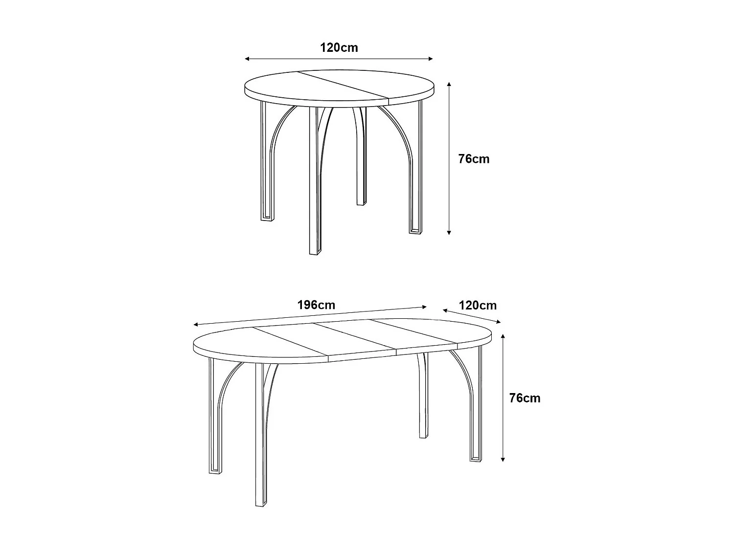 ESSTISCH Nastro 120 Davos Eiche Trüffelbraun / Weiß 120/196 / 120 / 76cm