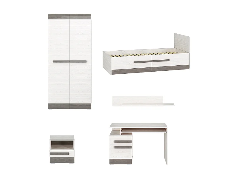 JUGENDZIMMER-SET Blanco Pinie weiß / grau 5-teilig