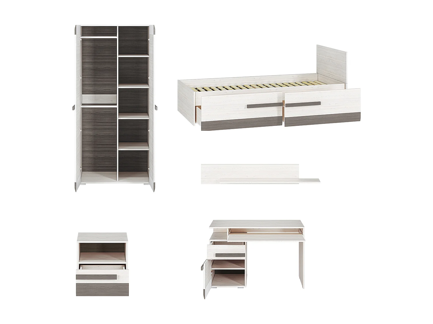 JUGENDZIMMER-SET Blanco Pinie weiß / grau 5-teilig