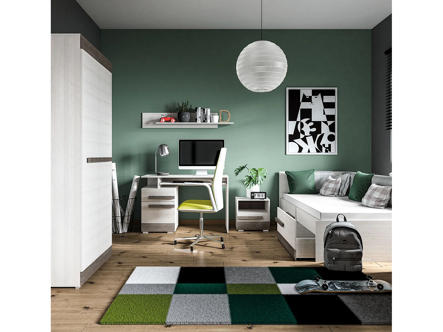 JUGENDZIMMER-SET Blanco Pinie weiß / grau 5-teilig