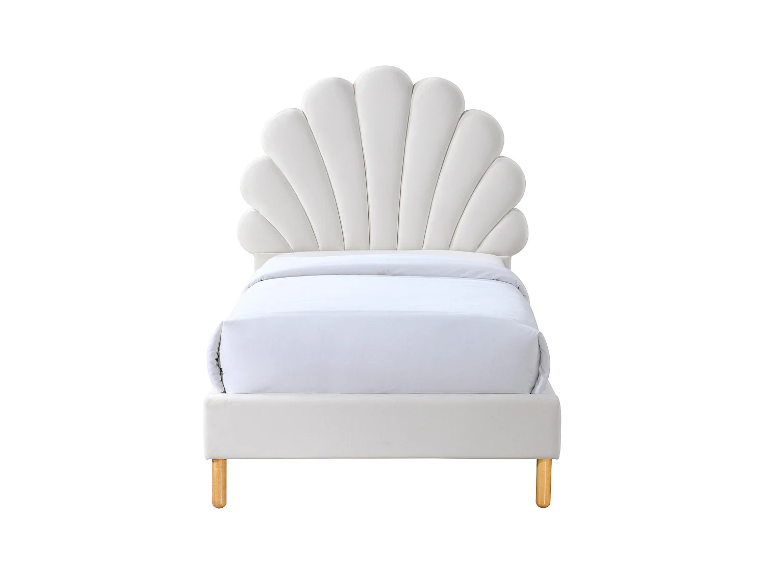 Lit coquillage 90 x 190 cm - Velours - Blanc + Matelas - MOANA