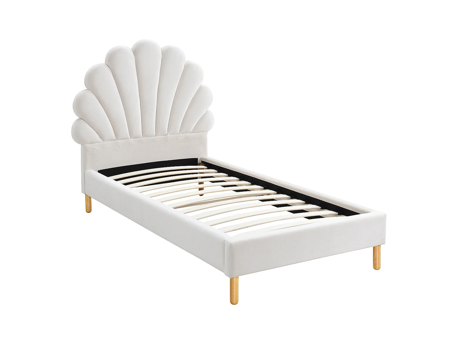 Lit coquillage 90 x 190 cm - Velours - Blanc + Matelas - MOANA