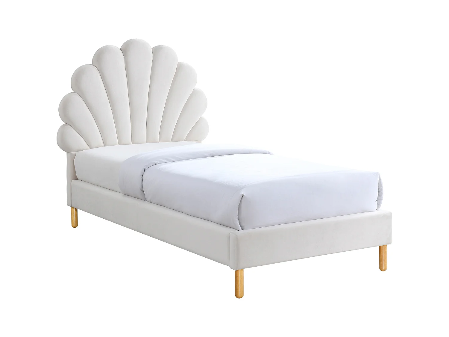 Lit coquillage 90 x 190 cm - Velours - Blanc + Matelas - MOANA