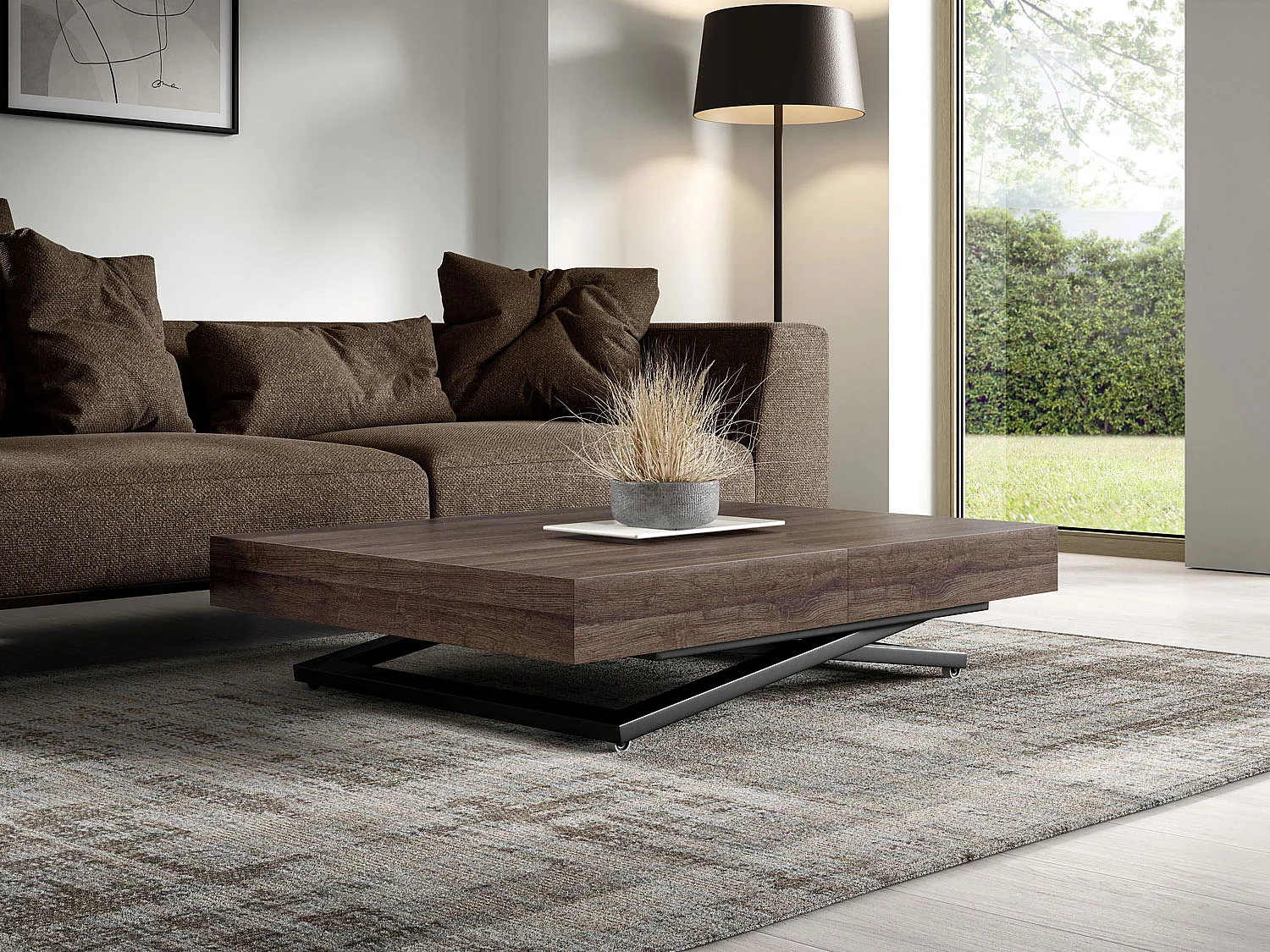 COUCH-/ESSTISCH Sanna U Sherman Eiche anthrazit 120 - 200 / 80 / 27 - 80cm