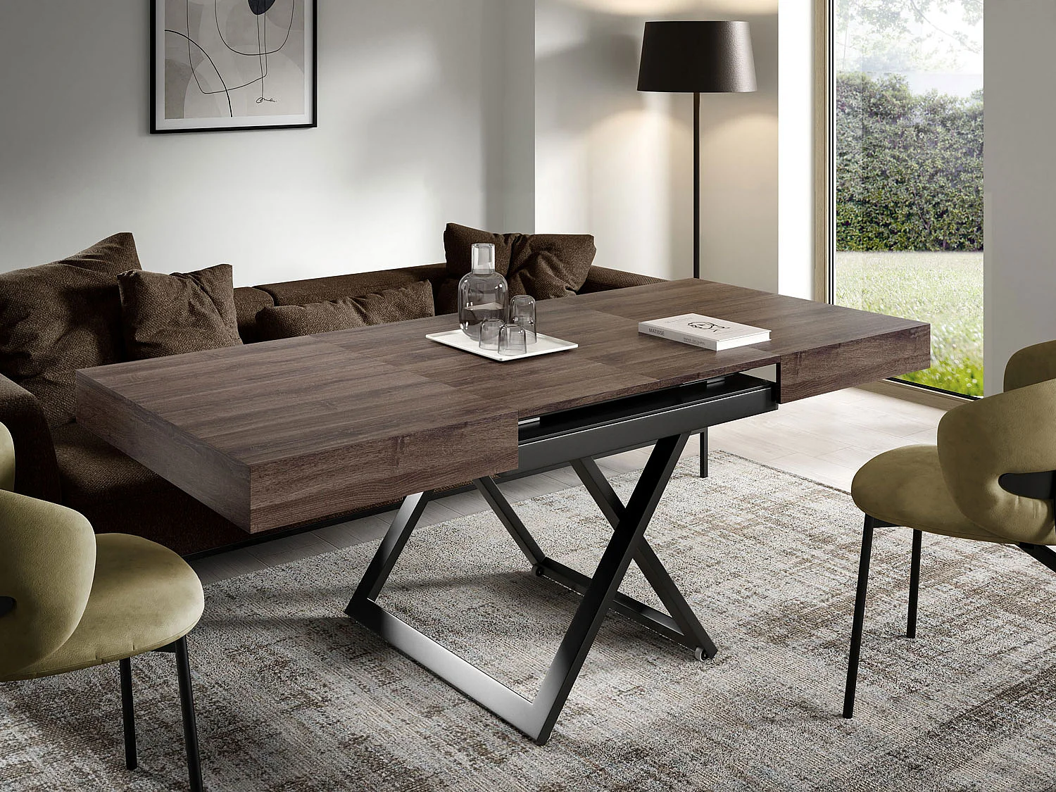 COUCH-/ESSTISCH Sanna U Sherman Eiche anthrazit 120 - 200 / 80 / 27 - 80cm