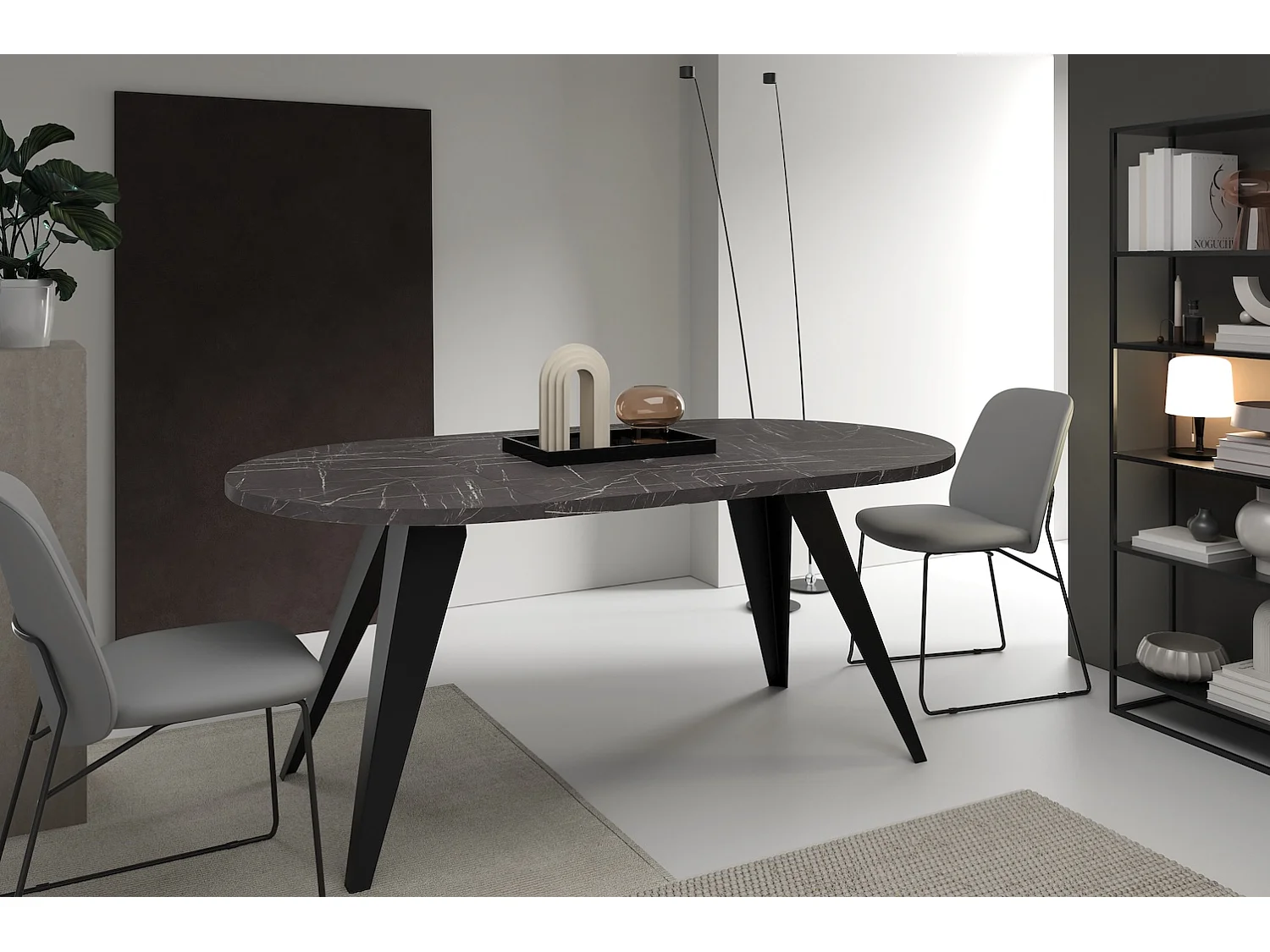 ESSTISCH Alba Pietra Grigia Schwarz / Schwarz 120/196 / 120 / 76cm