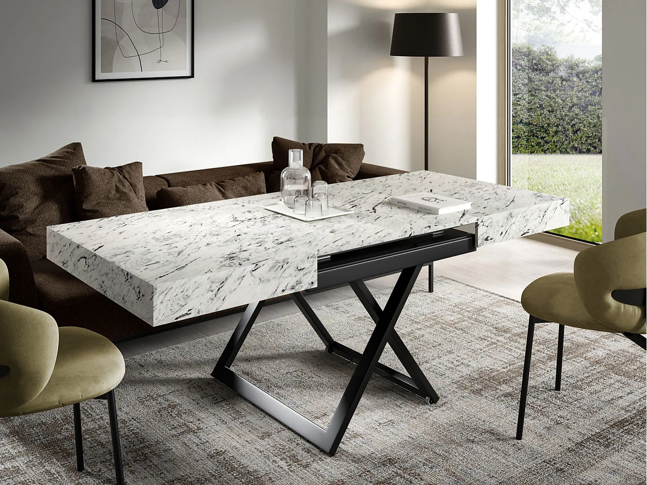 COUCH-/ESSTISCH Sanna U Carrera Weiß 120 - 200 / 80 / 27 - 80cm