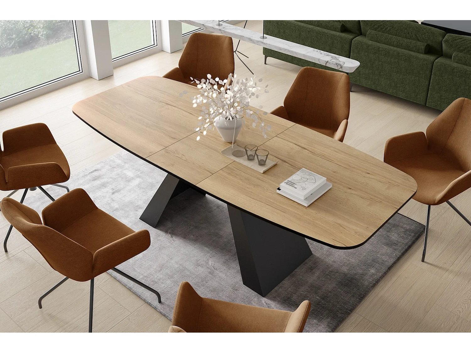 ESSTISCH Myron Halifax Eiche Natur / Schwarz 180/220 / 90 / 76cm