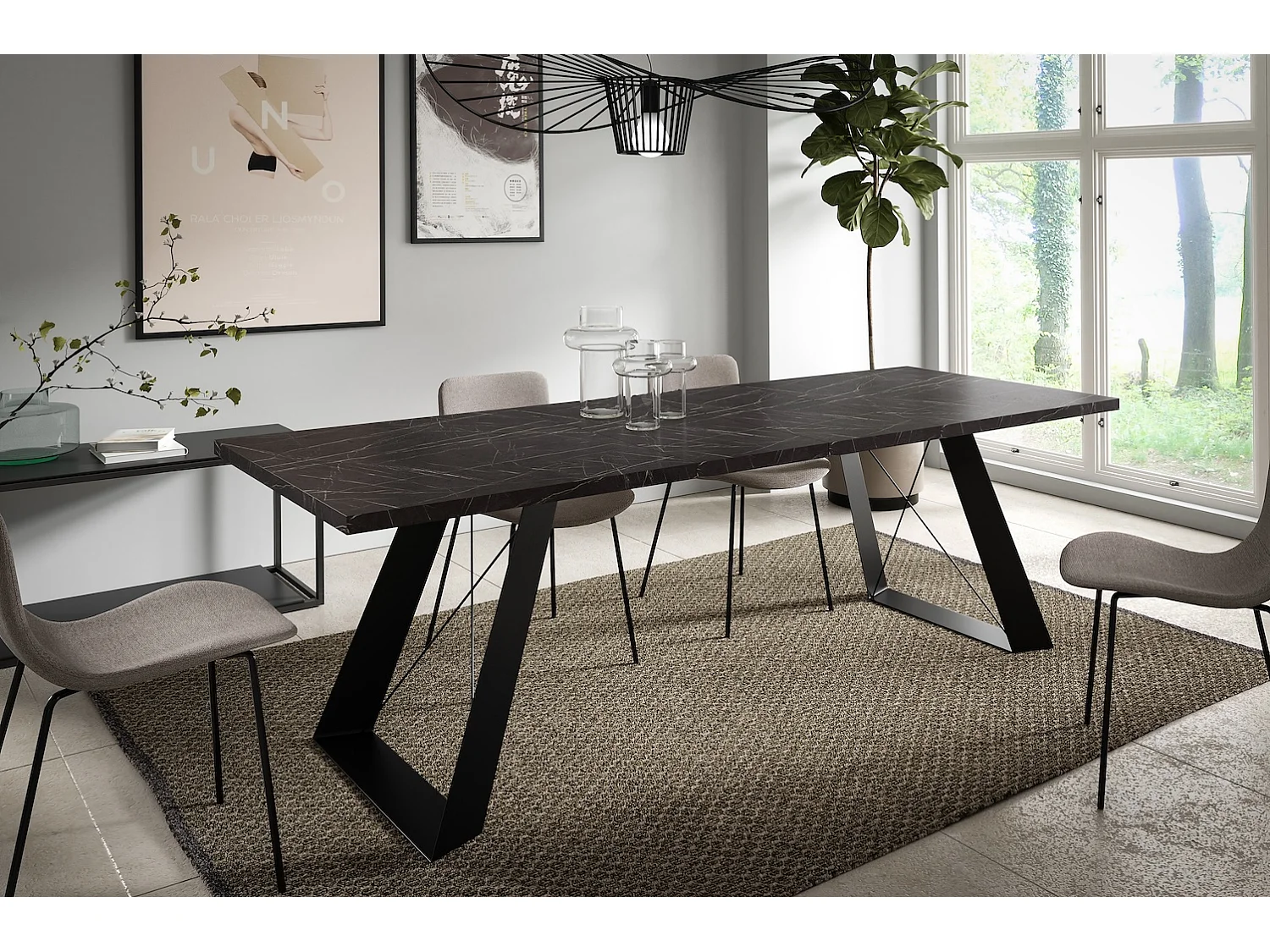 ESSZIMMERTISCH Corso Pietra Grigia Schwarz / Schwarz 140/240 / 80 / 76cm