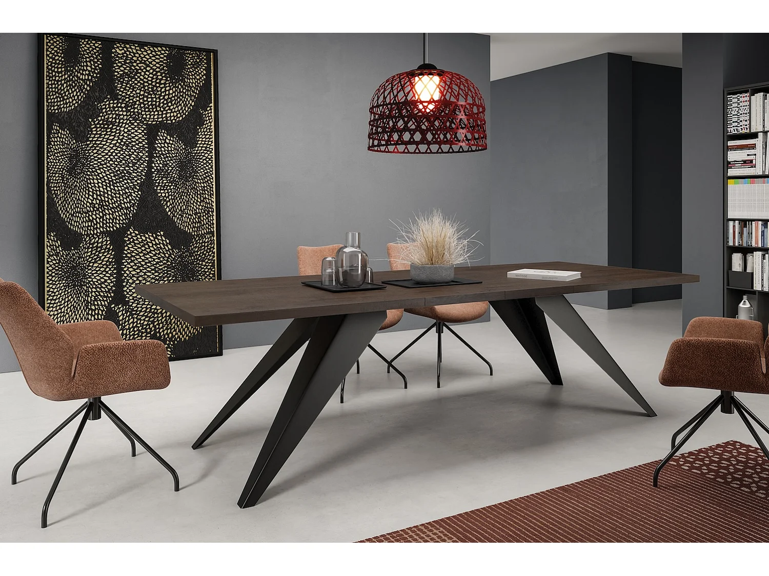 ESSTISCH Vento Eiche lefkas dunkel / Schwarz 160/260 / 90 / 76cm