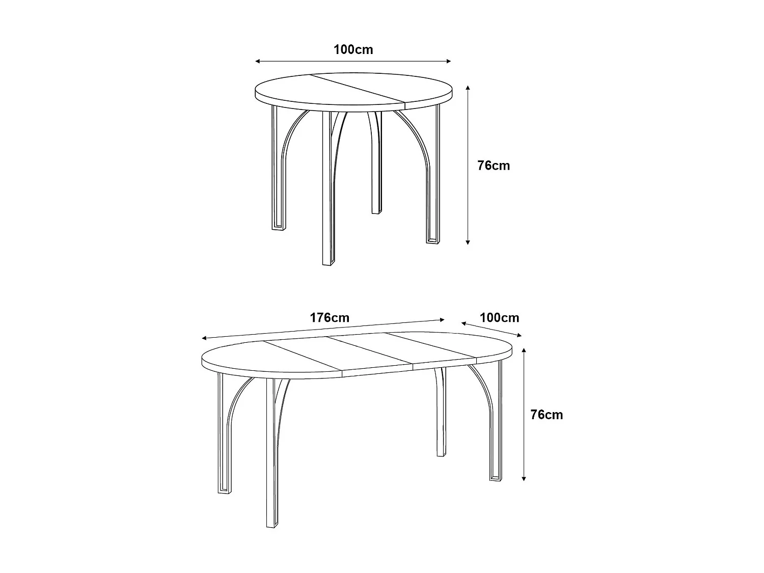 ESSTISCH Nastro 100 Chicago Concrete Dunkelgrau / Schwarz 100/176 / 100 / 76cm