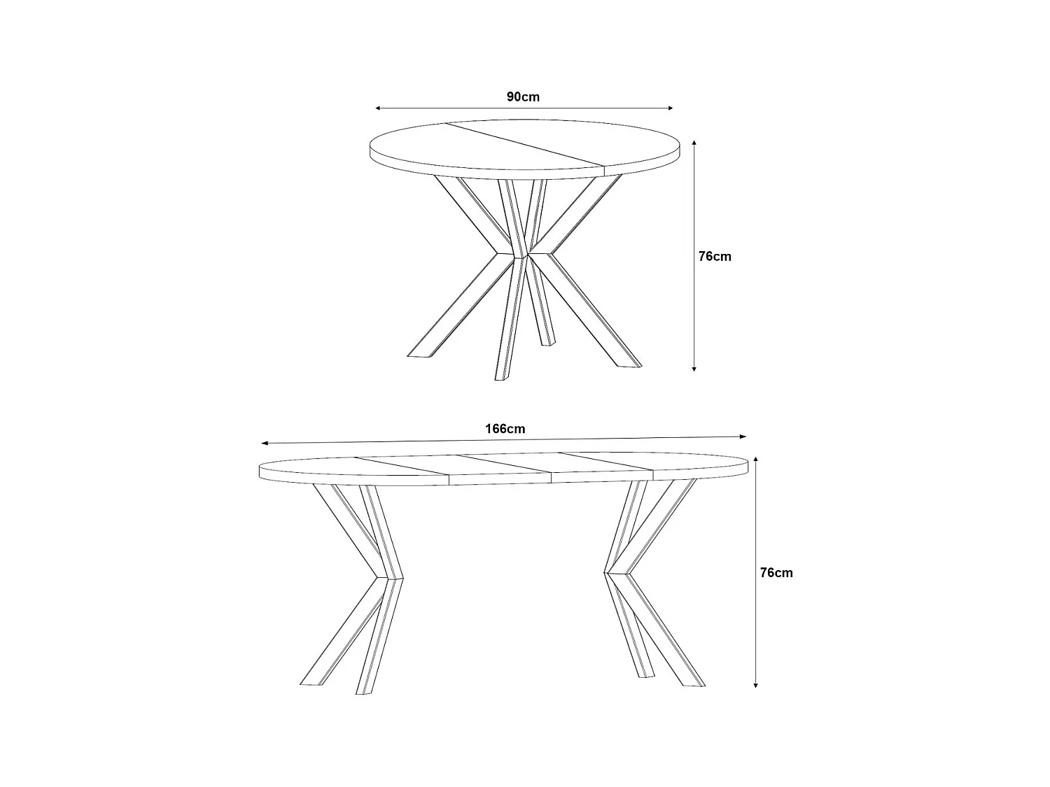 ESSTISCH Edder Sherman Eiche Anthrazit / Gold 90/166 / 90 / 76cm