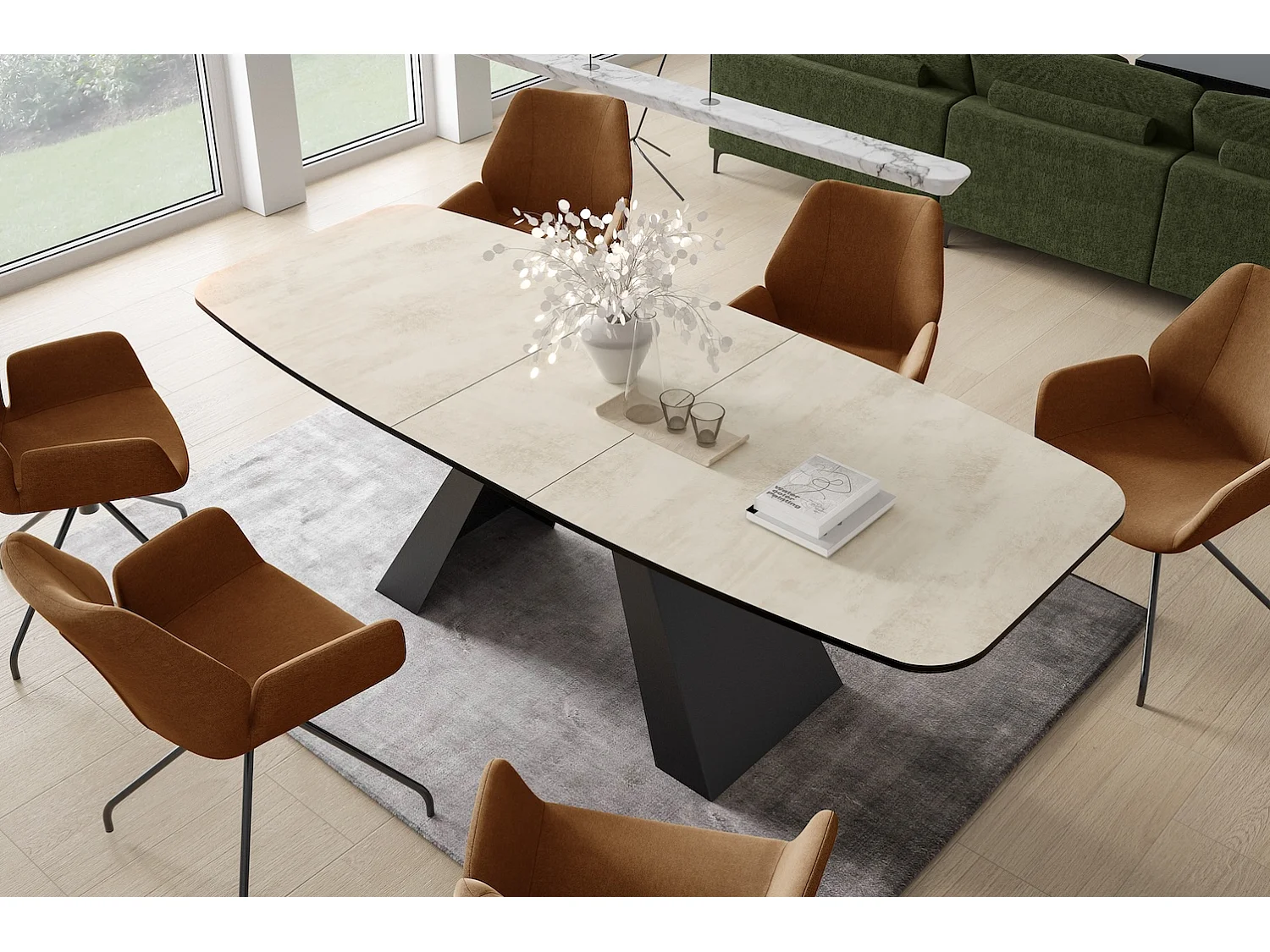 ESSTISCH Myron Chromix Weiß / Schwarz 180/220 / 90 / 76cm