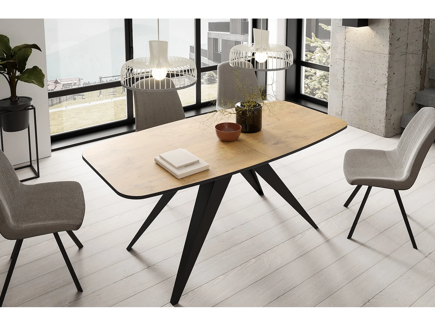 ESSTISCH Ferro Eiche Lancelot / Schwarz 160/200 / 80 / 76cm