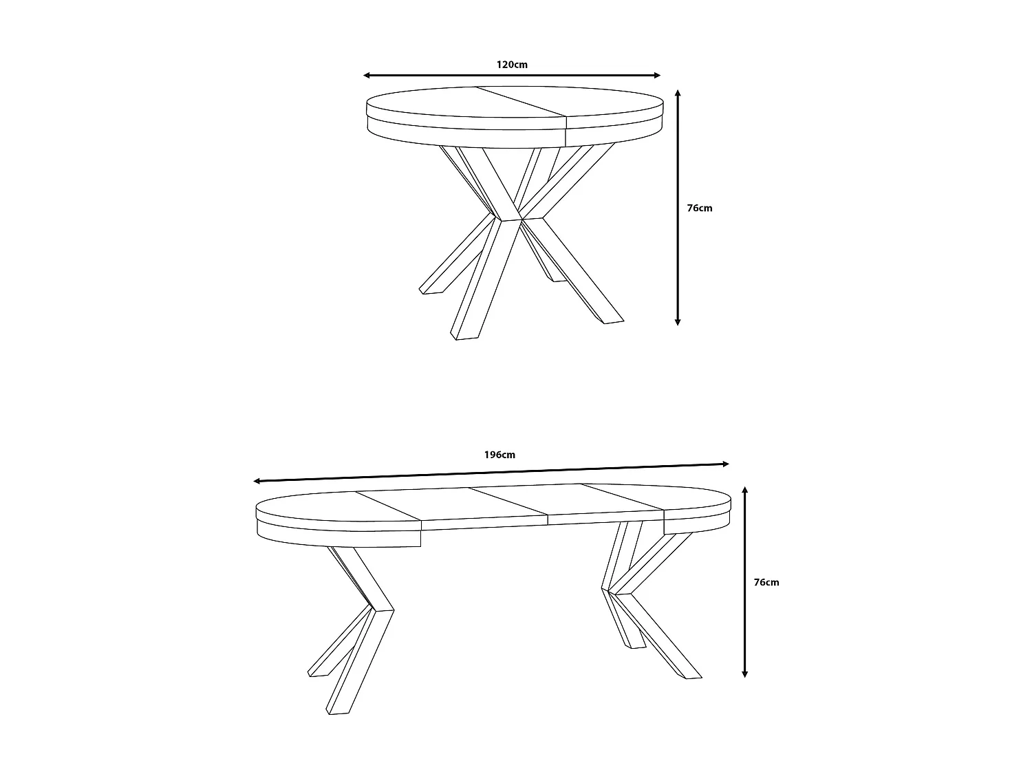 ESSTISCH Narvic 120 Chicago Concrete Dunkelgrau / Schwarz 120/196 / 120 / 76cm