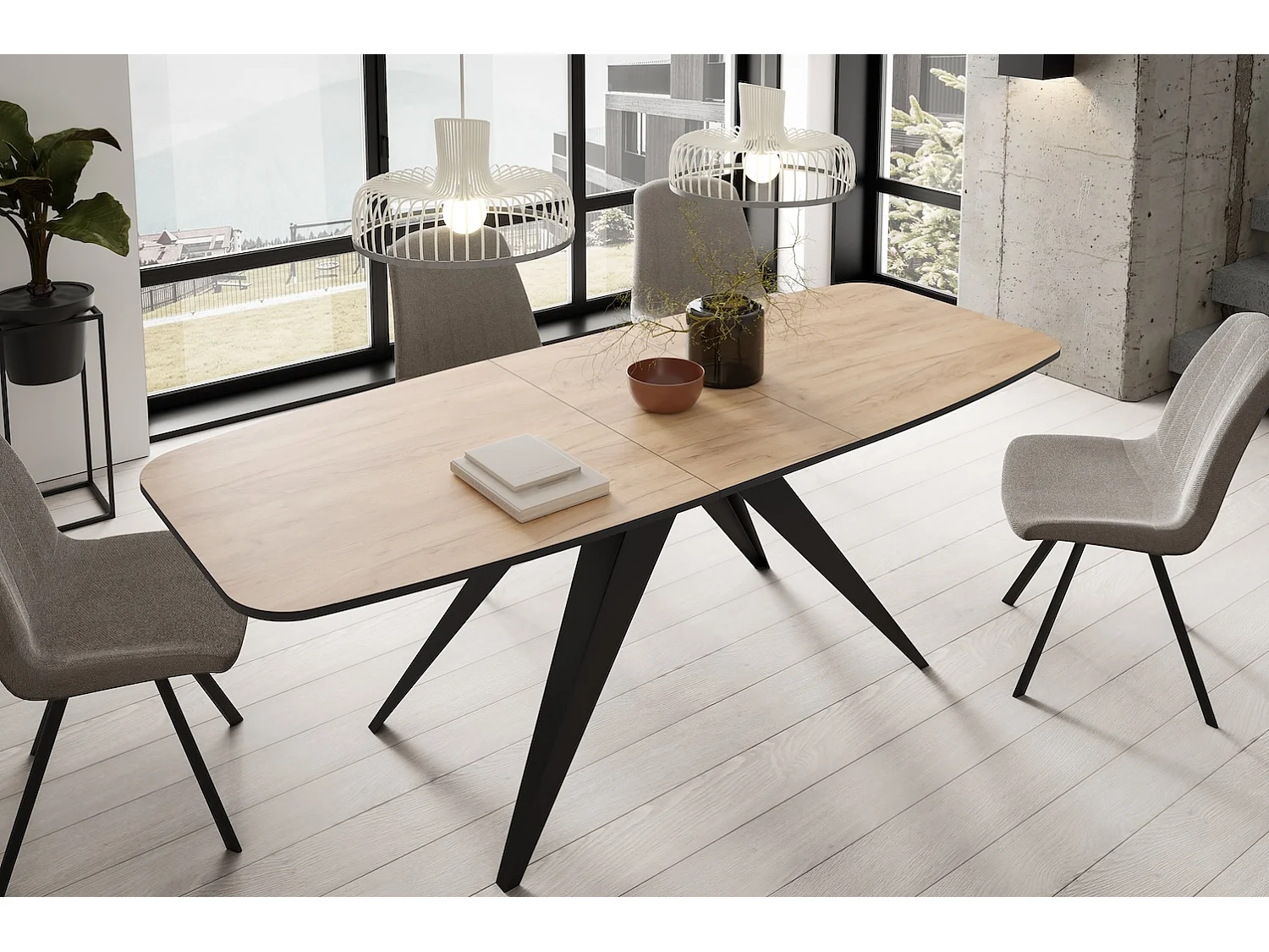 ESSTISCH Ferro Gold Craft Eiche / Schwarz 180/220 / 90 / 76cm