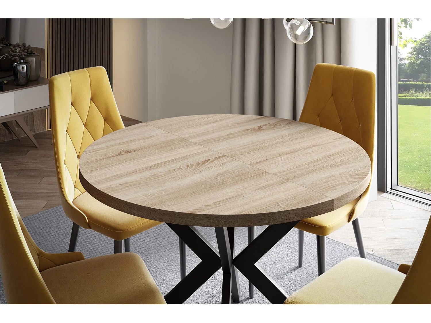 ESSTISCH Edder Sonoma Eiche / Schwarz 90/166 / 90 / 76cm