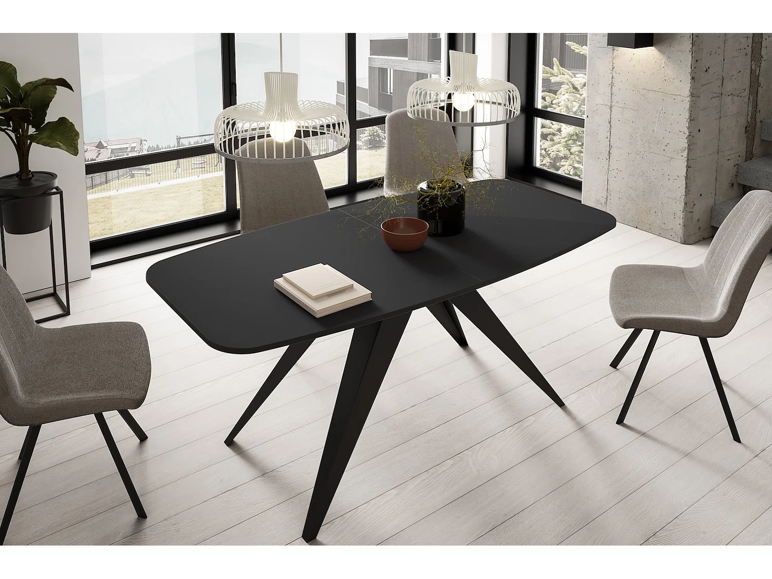 ESSTISCH Ferro Schwarz Molet / Schwarz 180/220 / 90 / 76cm