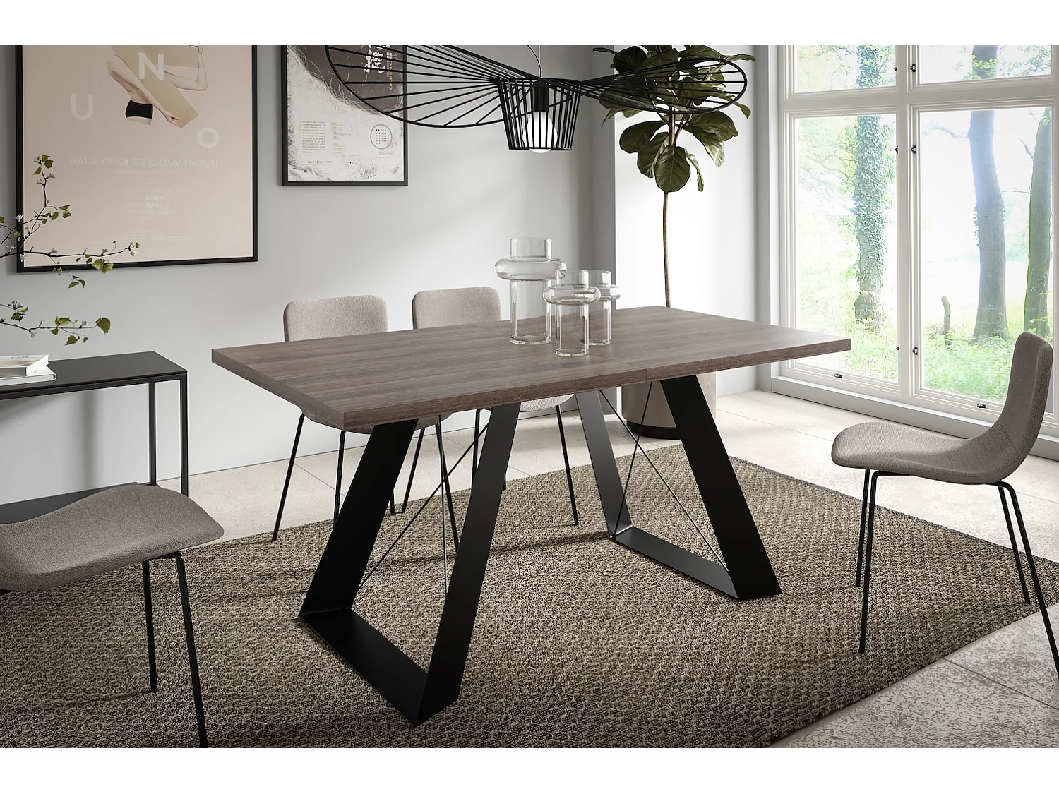 ESSZIMMERTISCH Corso Sherman Eiche Anthrazit / Schwarz 160/260 / 90 / 76cm