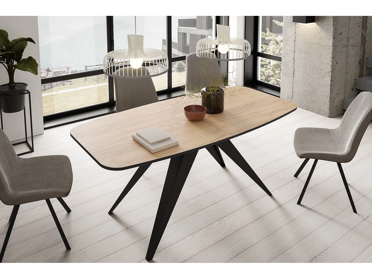 ESSTISCH Ferro Gold Craft Eiche / Schwarz 160/200 / 80 / 76cm